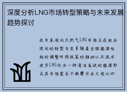 深度分析LNG市场转型策略与未来发展趋势探讨