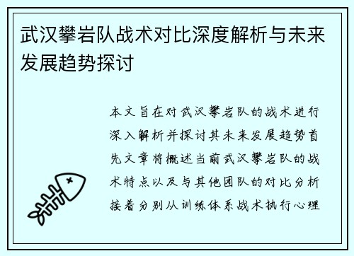 武汉攀岩队战术对比深度解析与未来发展趋势探讨